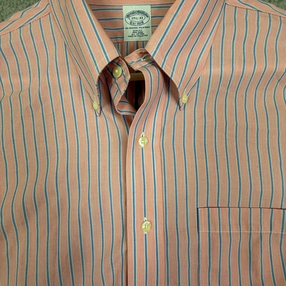 Brooks Brothers Mens Striped Button Down Shirt Slim Fit‎ Non Iron Dress Shirt